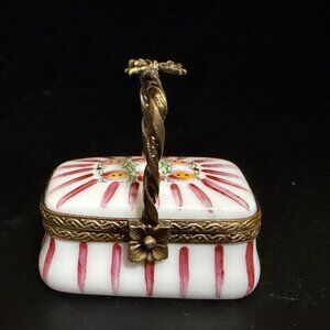HS Limoges Hand Painted Porcelain Box with Twisted Handle Limited 25/500 A794